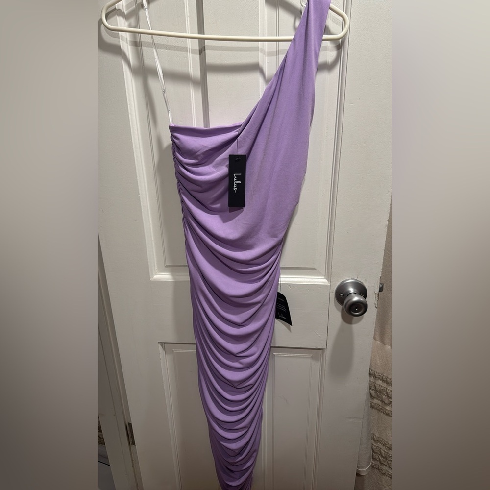 LuLus Lavender One-Shoulder Dress midi
